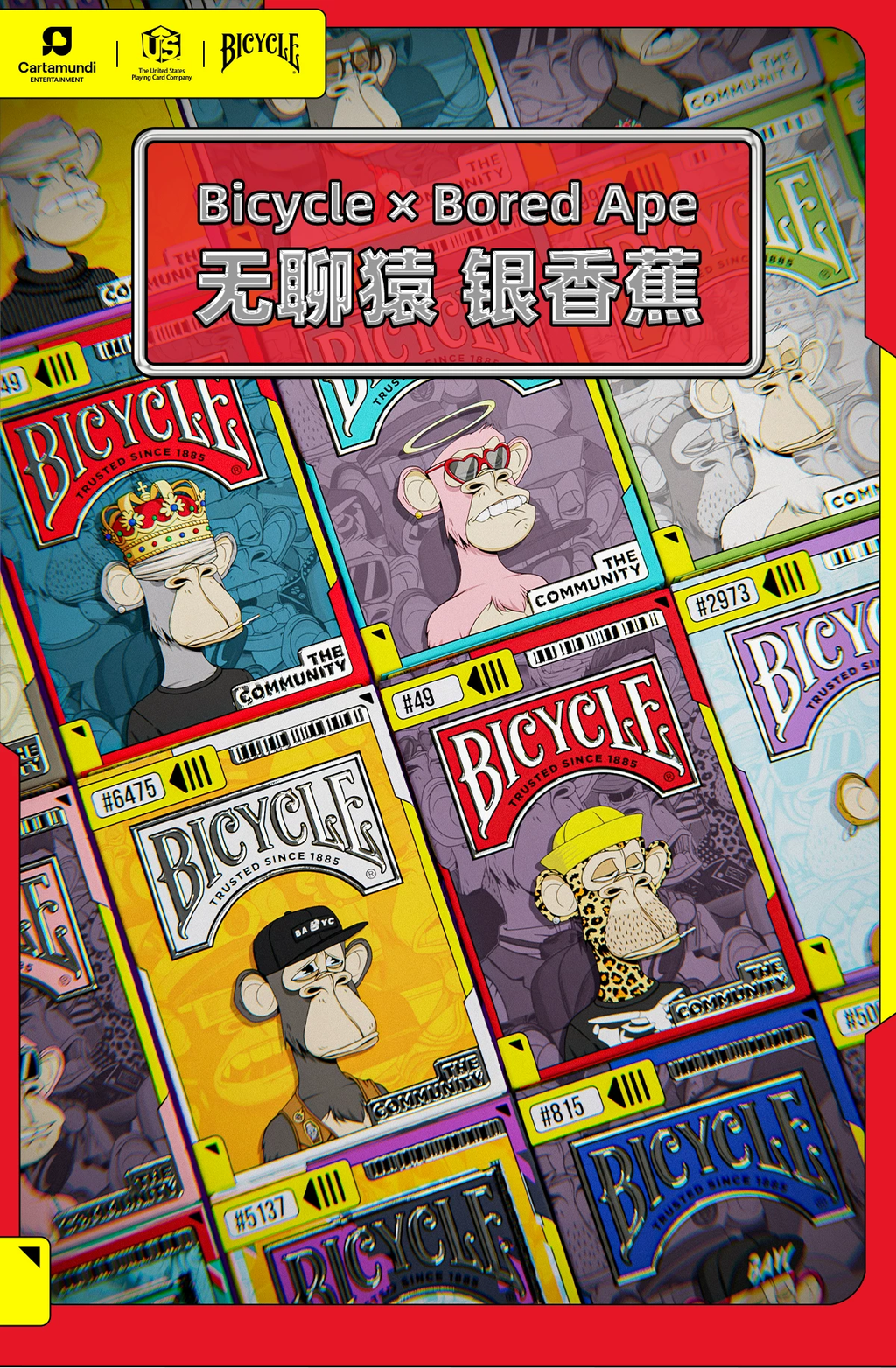 Biycle Bored Ape Silver Banana Playing Cards